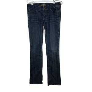 Express Women’s Dark Wash Jeans Ripped Distressed Hem Bootcut Size 41 Stretch De